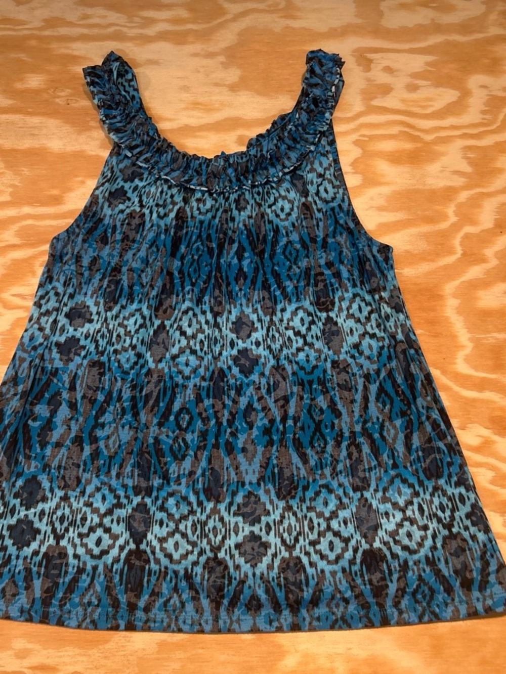 INC International Concepts Blue Ikat  Print Sleeveless Top Size XL